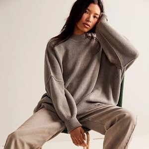 Free People Easy Street Tunic Sweater – Gray, Oversized Cozy Knit